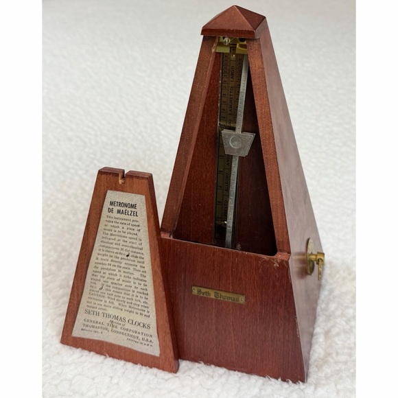 Seth Thomas Other - (VTG) SETH THOMAS • Brown Wooden Pyramid Wind-Up Metronome w/ Cover (Working)